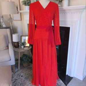 Orange Eyelet Lace White House Black Market Maxi Dress size 10